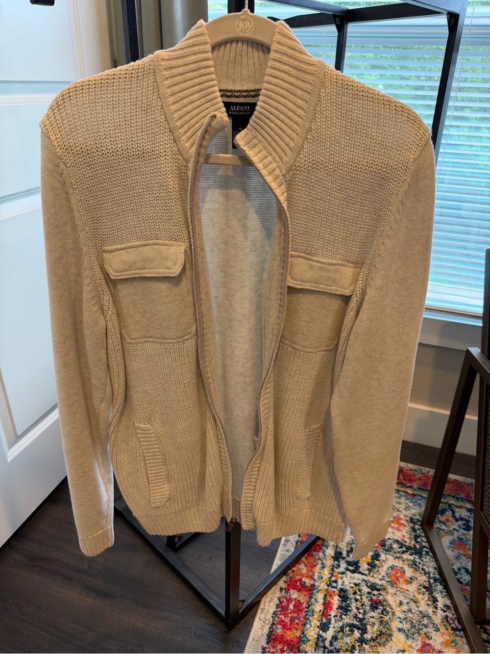 Alfani Men's Grey Zip-Up Knit Cardigan Sweater